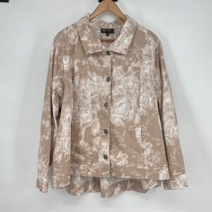 Diane Gilman Floral Button Front Beige Cream Roses‎ Jacket Size 2X Cottage
